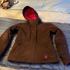 Spyder Women's Dark Brown and Pink Ski Jacket